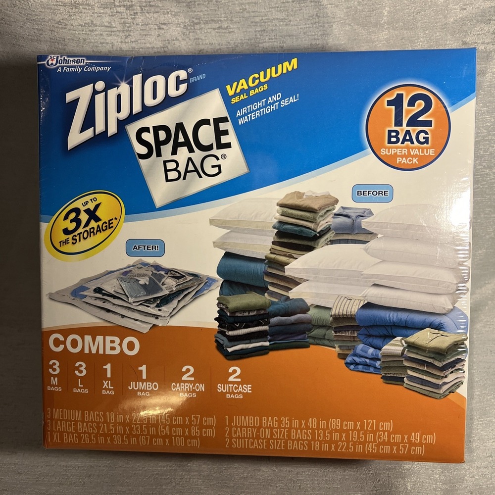 NEW Ziploc Space Bag Combo 12 Value Pack Vacuum Seal Air & Water Tight Storage